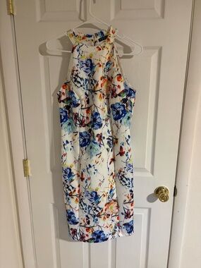 VENUS White Mini Dress with Blue Floral and Multicolor Accents